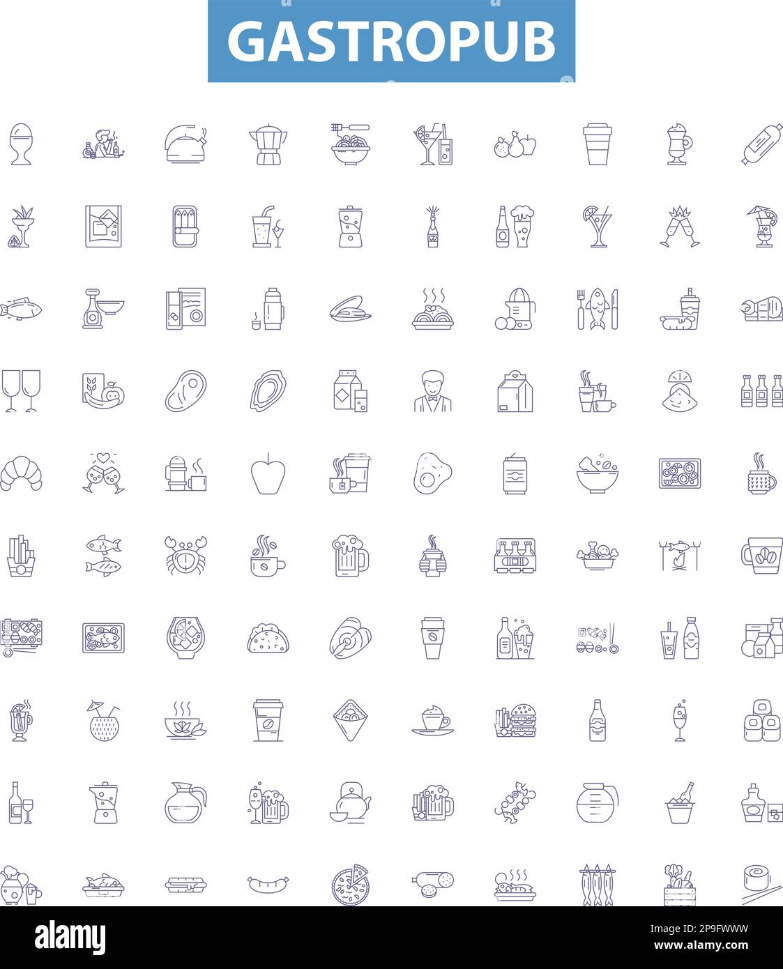 Gastropub line icons, signs set. Pub, Gastro, Drink, Kitchen