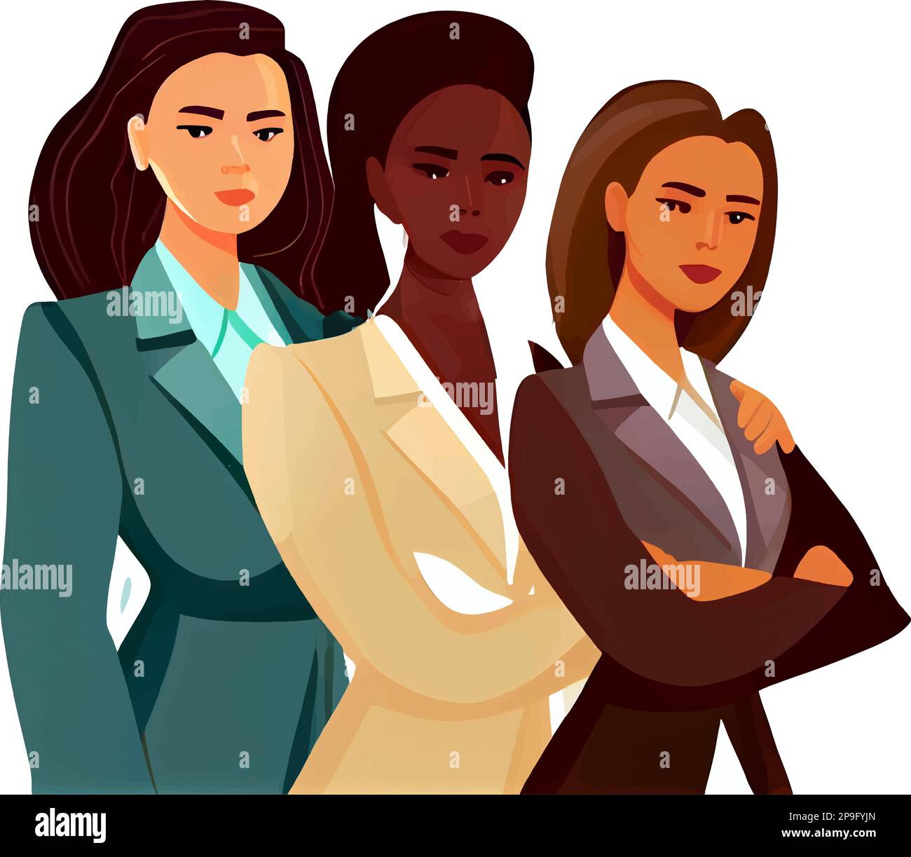 vector illustration of confident businesswomen stand together Stock ...