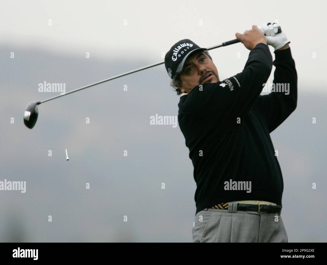 Eduardo Romero of Argentina, follows his drive from the third tee of ...