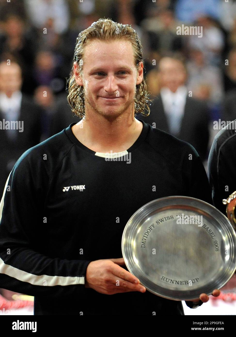 Argentina's David Nalbandian presents his trophy after the final match  against Switzerland's Roger Federer at the Davidoff Swiss Indoors tennis  tournament in Basel, Switzerland, Sunday, Oct. 26, 2008. (AP  photo/Keystone/Georgios Kefalas Stock