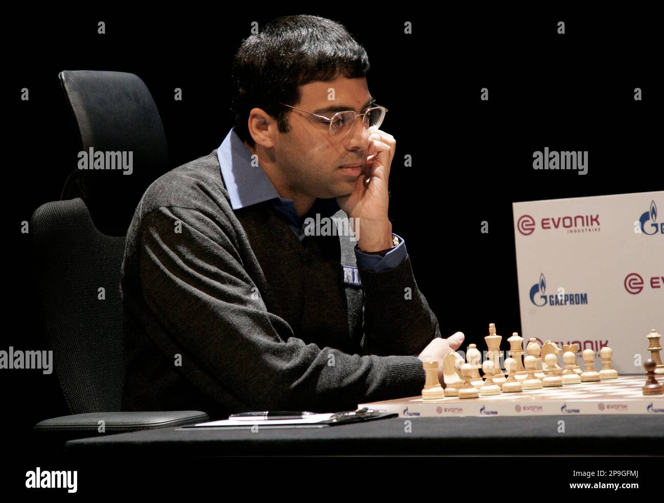 Defending World champion Viswanathan Anand, from India, contemplates his  next move during the eighth game of the Chess World Championship between  him and Russia's Vladimir Kramnik in the Art and Exhibition Hall