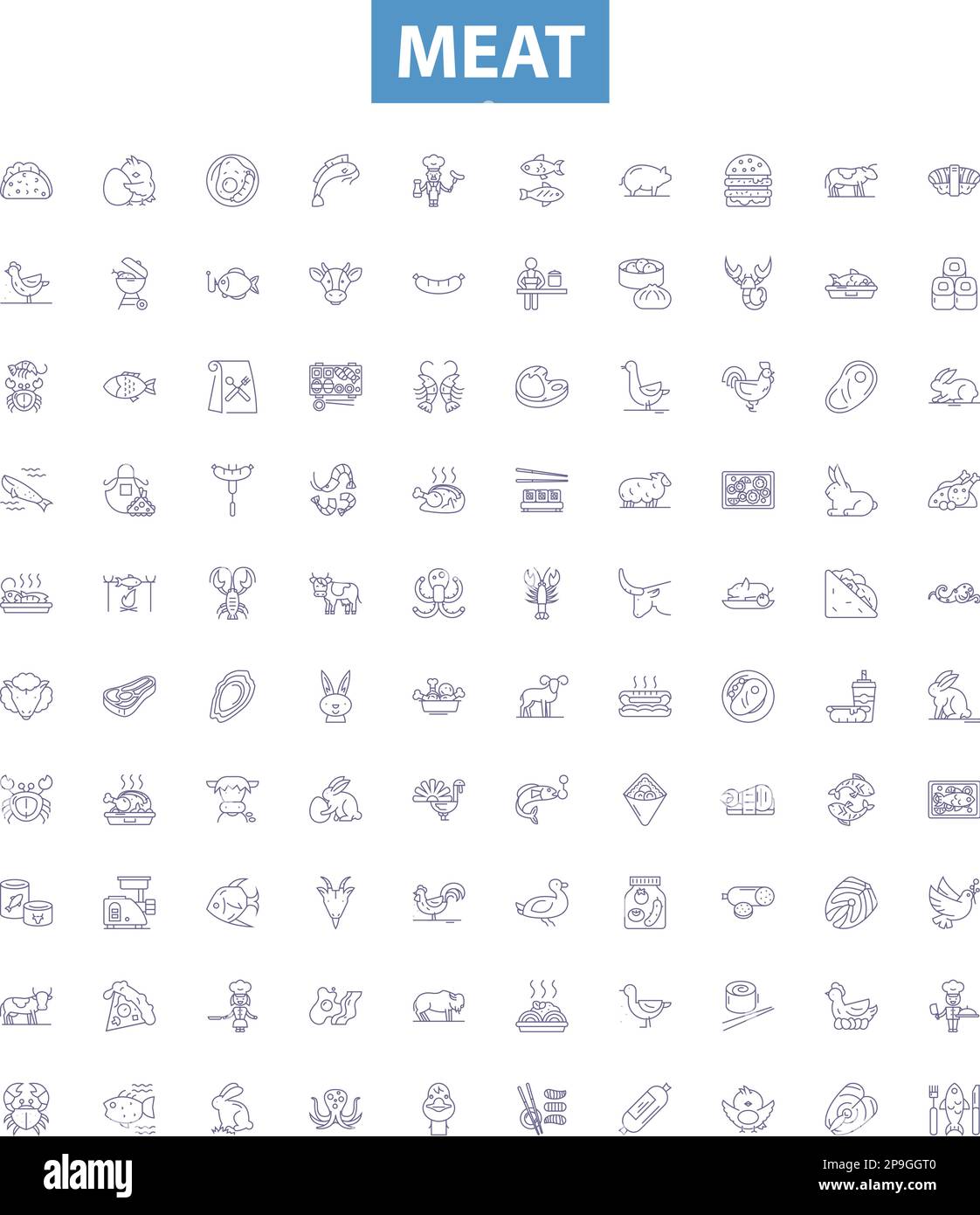 Meat line icons, signs set. Pork, Beef, Mutton, Venison, Lamb, Sausage ...