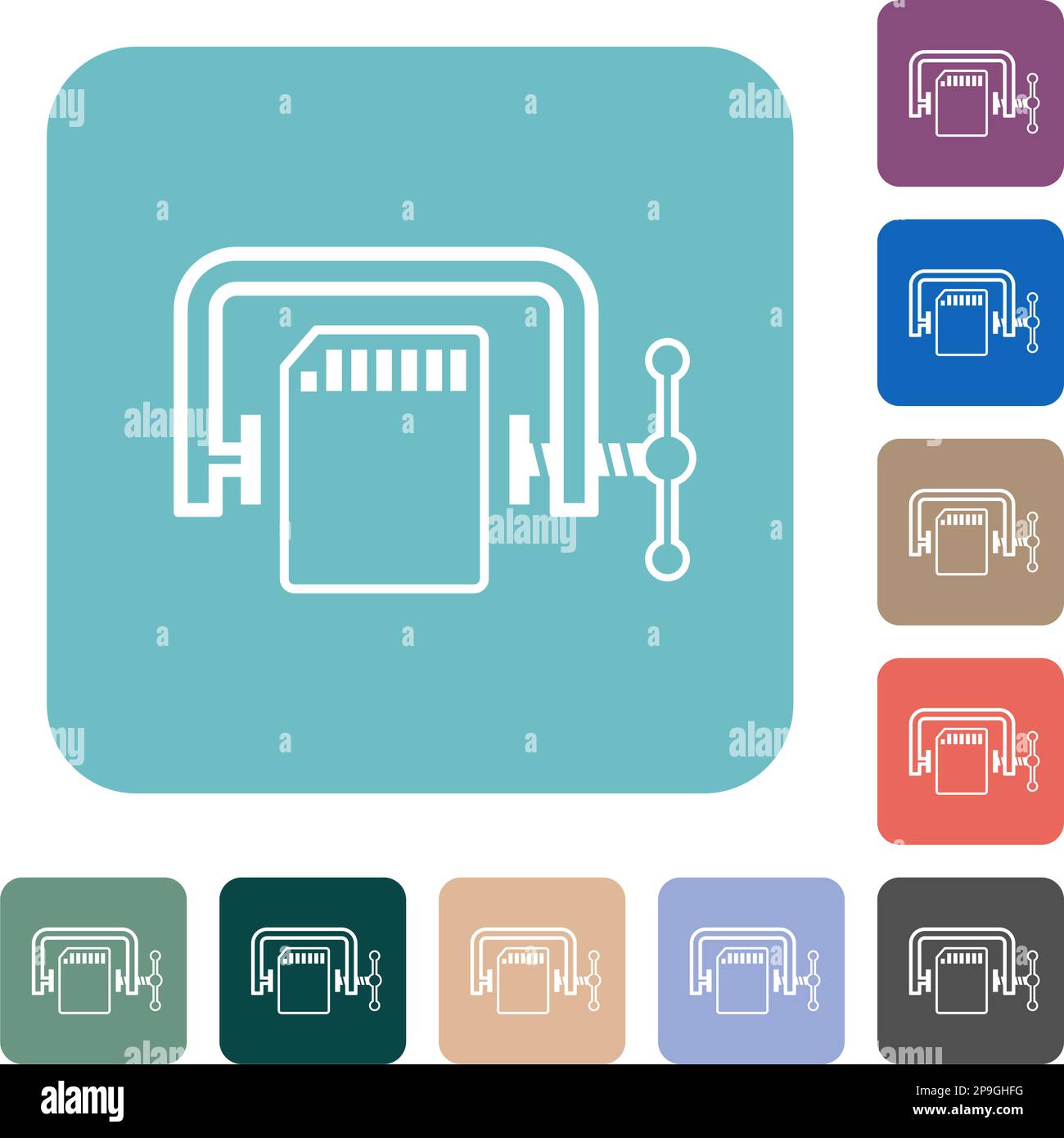 SD memory card compress outline white flat icons on color rounded ...