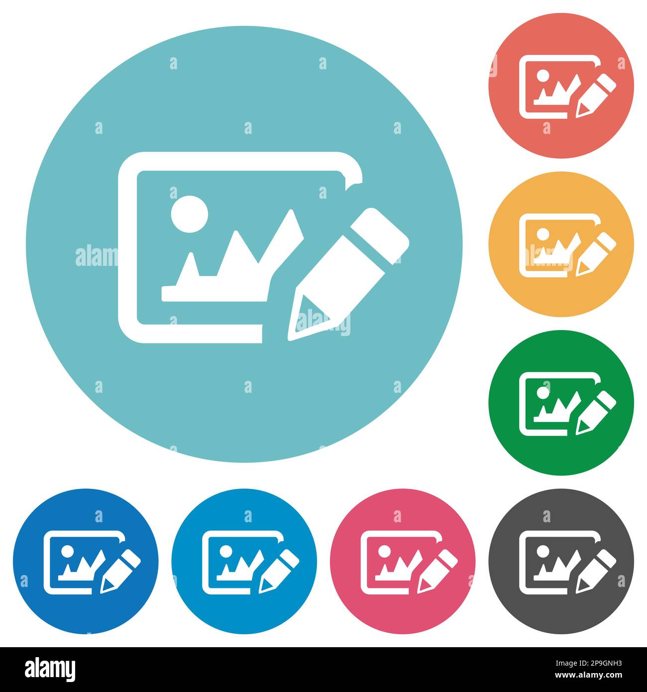 Photo editing flat white icons on round color backgrounds Stock Vector ...