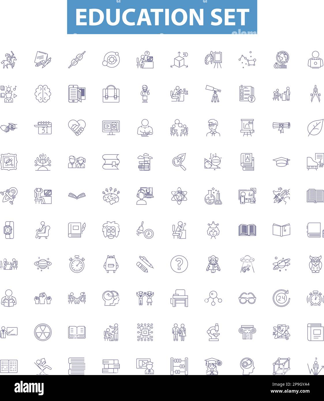Education set line icons, signs set. Teaching, Learning, Schooling, Instruction, Courses, Classes, Training, Studies, Literacy outline vector Stock Vector