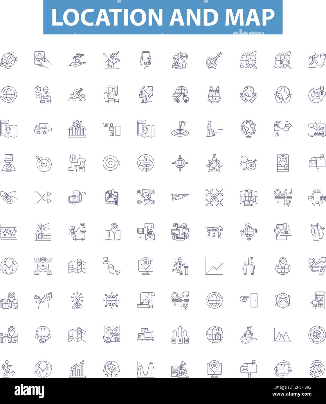 Location and map line icons, signs set. Map, Location, Geographic