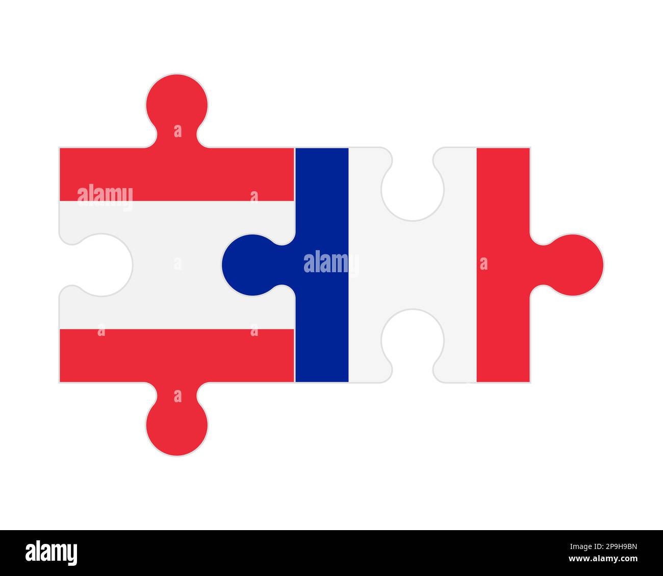 Connected puzzle of flags of Austria and France, vector Stock Vector