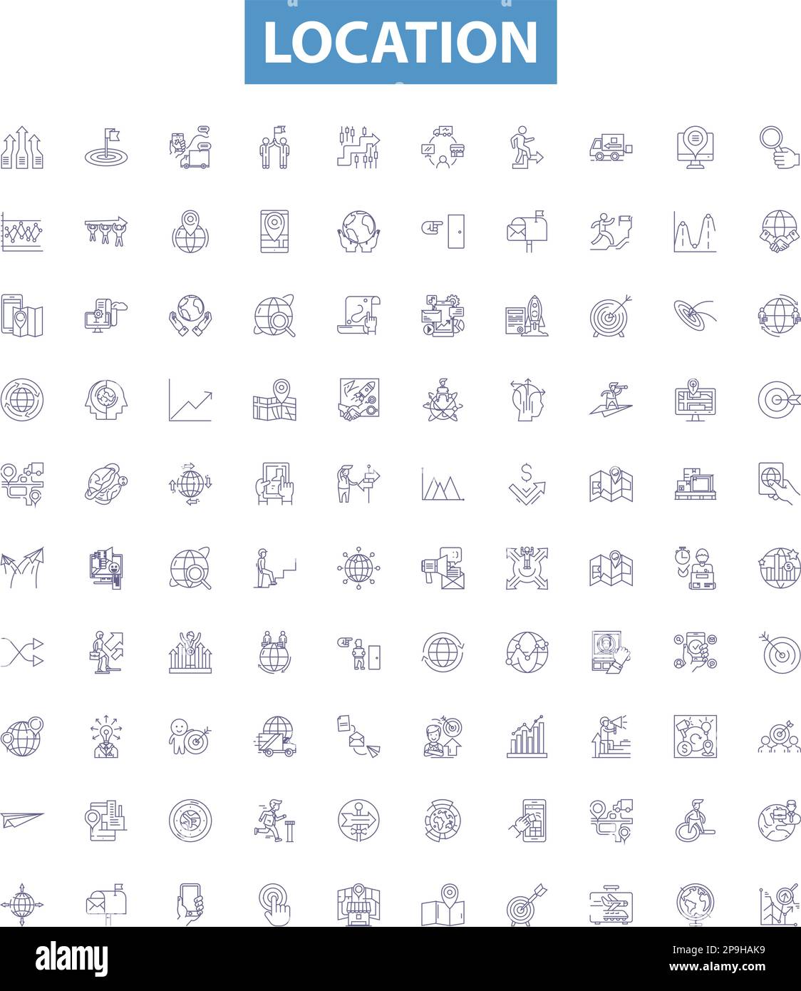 Location line icons, signs set. Place, Site, Spot, Position, Area