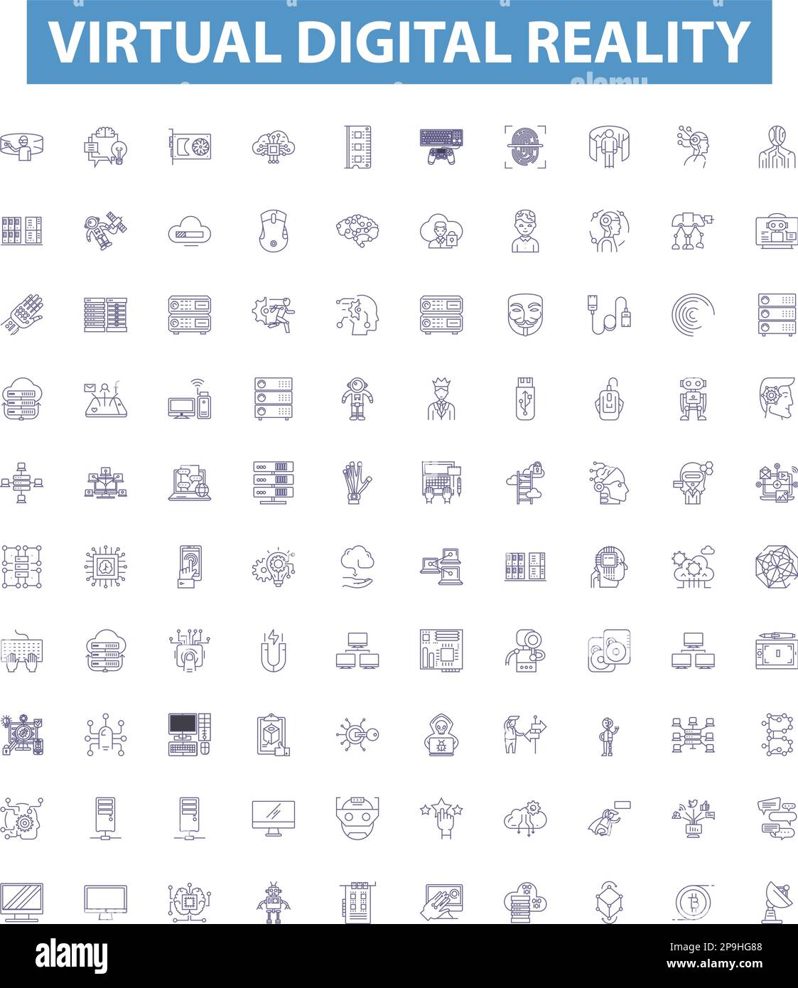 Virtual digital reality line icons, signs set. virtual, digital 