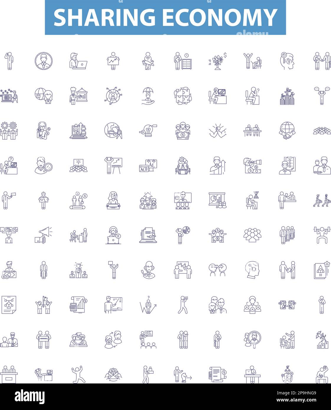 Sharing economy line icons, signs set. Collaborative, Bartering, Exchange, Platforms, Networking, Connecting, Carsharing, Homesharing, Bikesharing Stock Vector