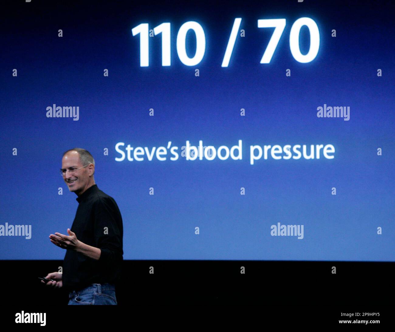 Apple CEO Steve Jobs jokes about his health during a product