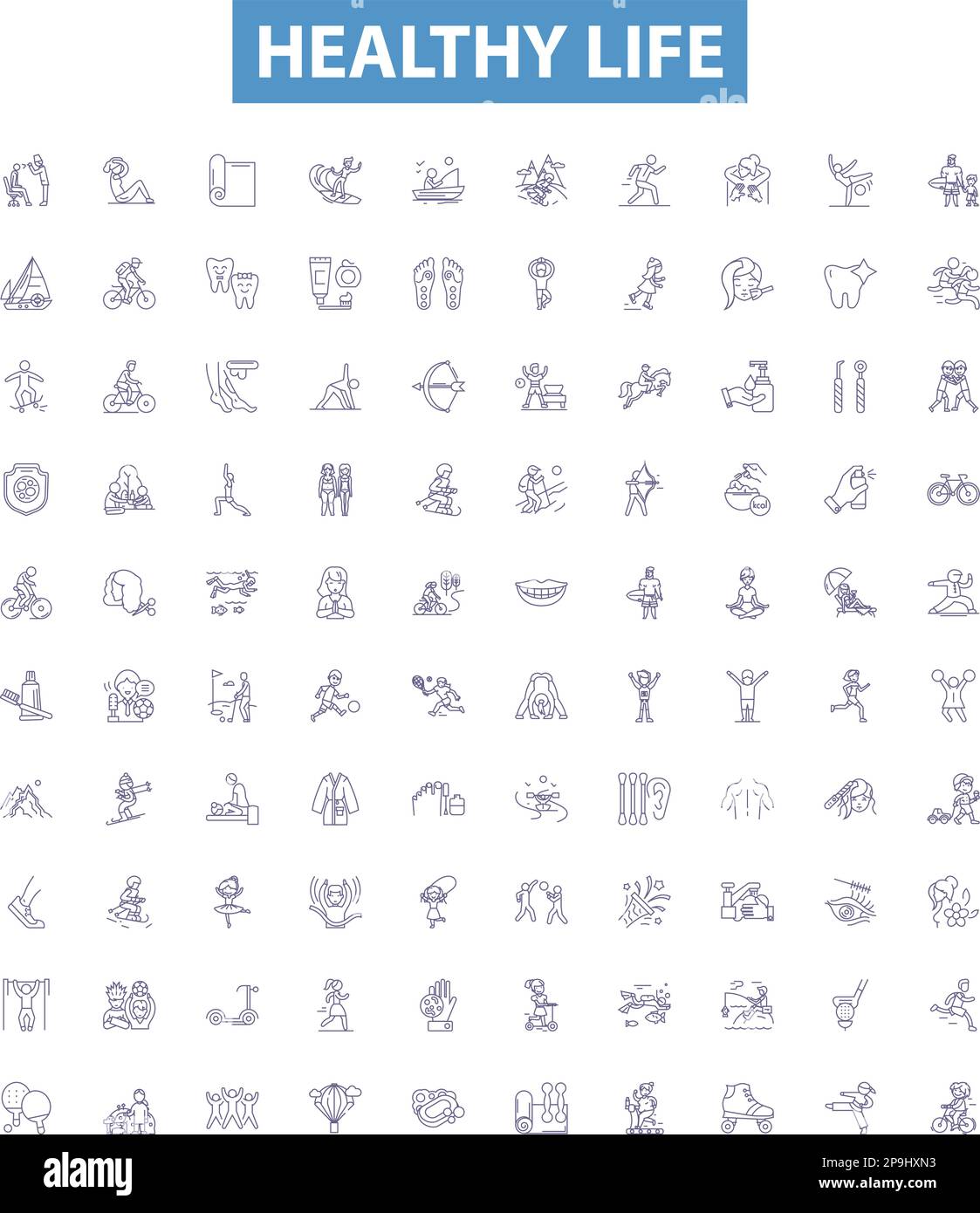 Healthy life line icons, signs set. Diet, Exercise, Hygiene, Sleep ...