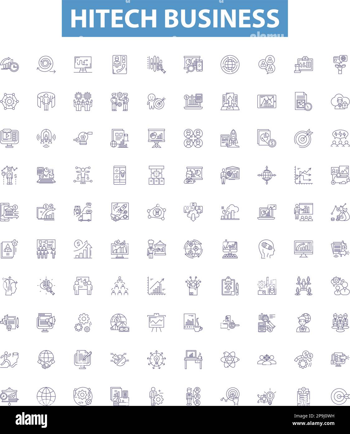 Hitech business line icons, signs set. Hitech, Business, Innovation, Technology, Digital, Cloud, Automation, Data, Analytics outline vector Stock Vector