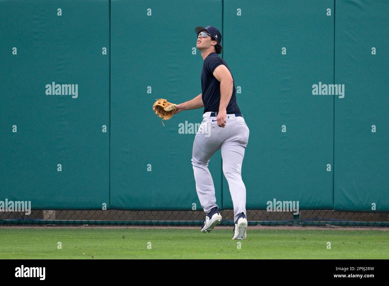 New York Yankees outfielder Spencer Jones throws after fielding a