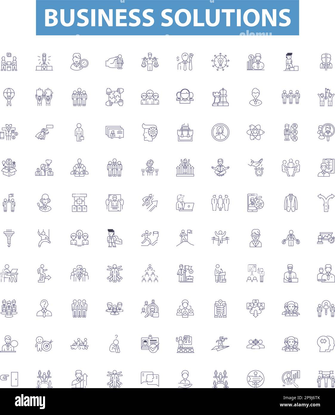 Business solutions line icons, signs set. Business, Solutions, Consulting, Management, Strategy, Planning, Technology, Services, Processes outline Stock Vector