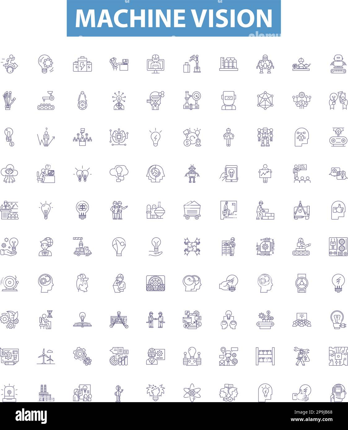 Machine vision line icons, signs set. Robotics, Automation, Computer ...