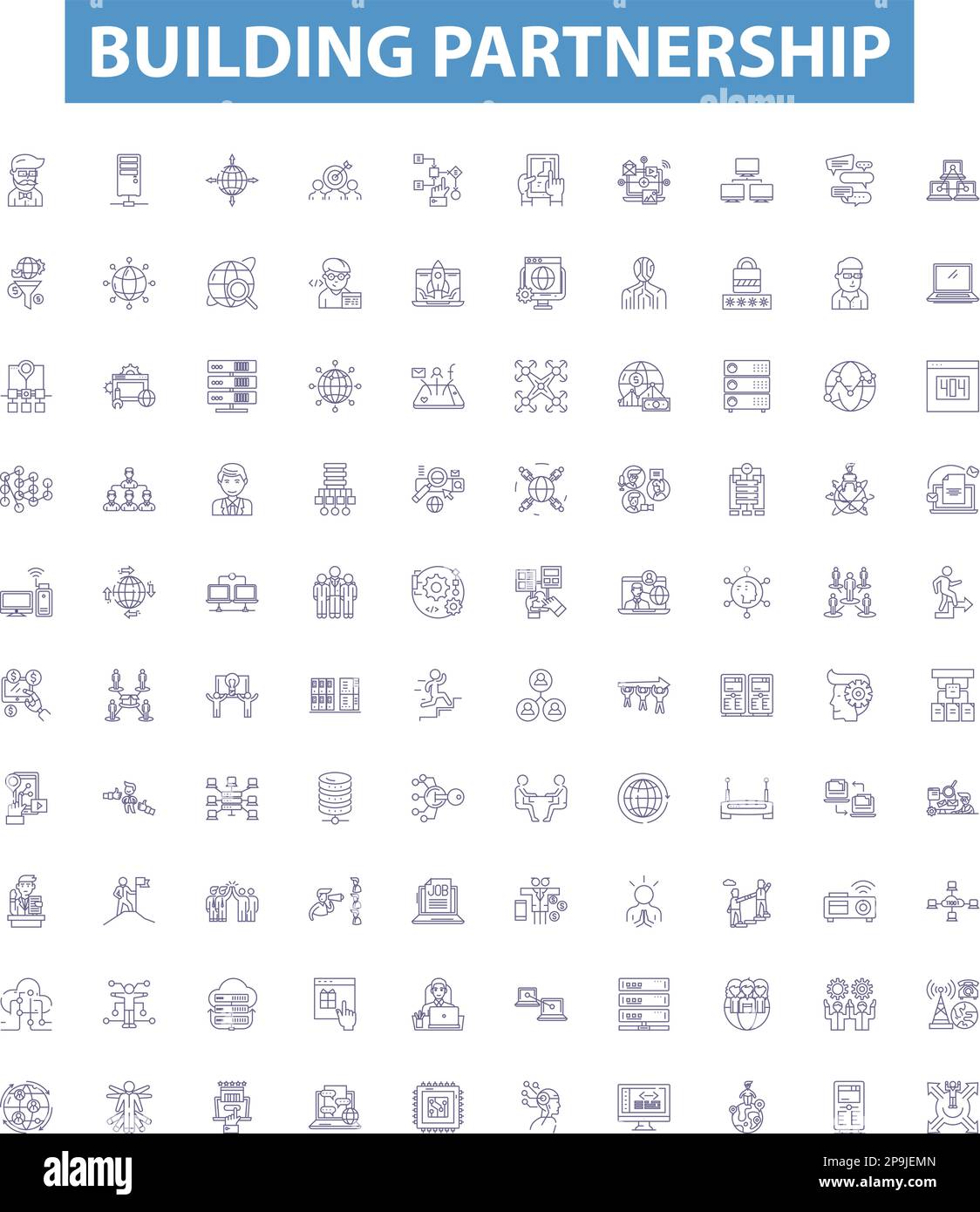 Building partnership line icons, signs set. Cooperation, Alliance ...
