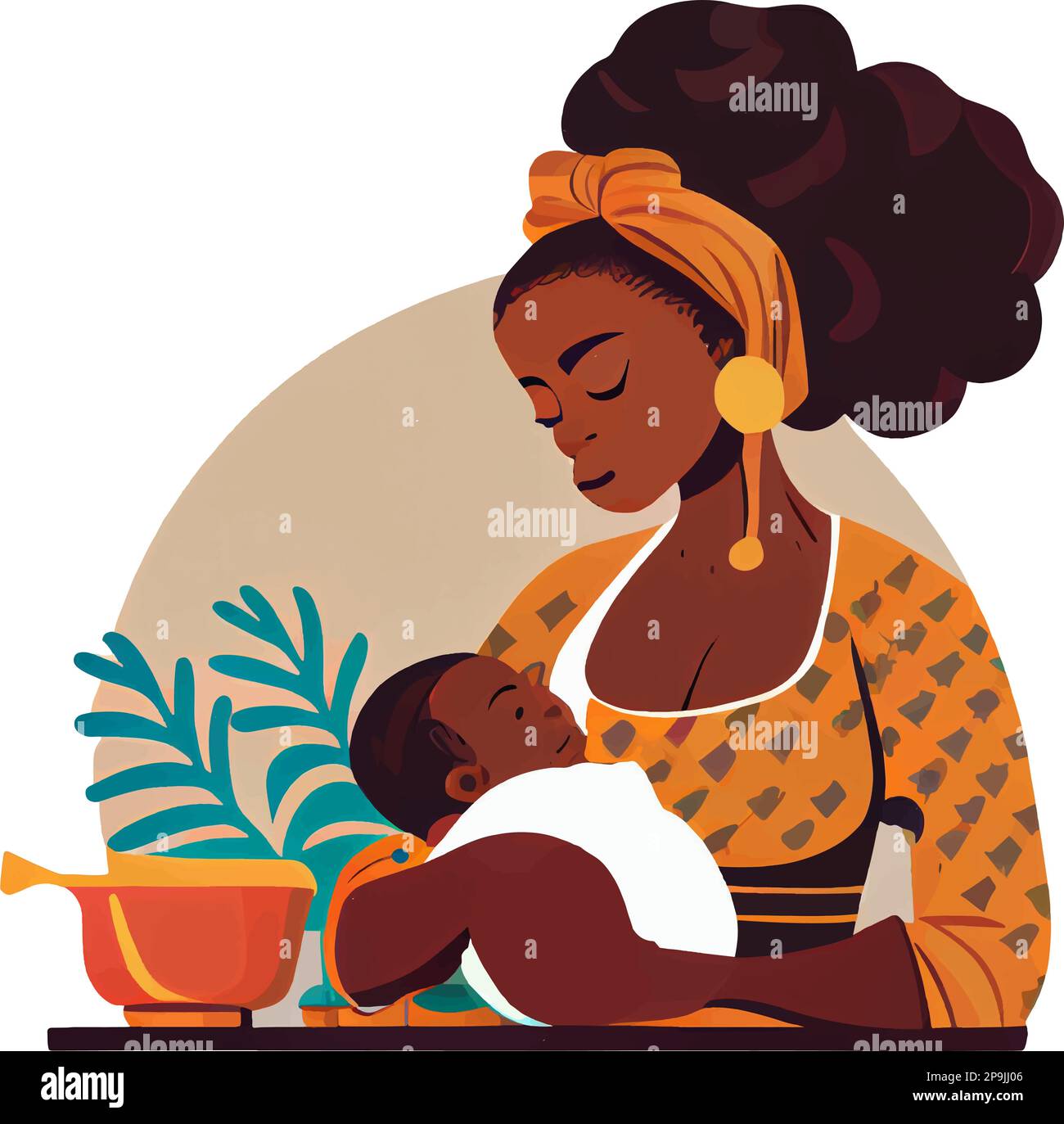 vector illustration of mother with her lovely newborn baby selebrating mothers day Stock Vector