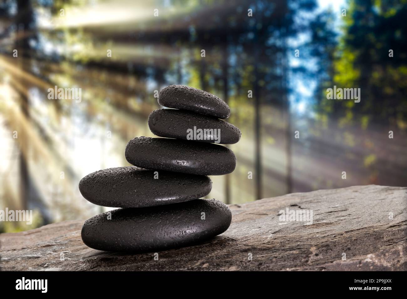 Massage stones on stone background in forest Stock Photo Alamy