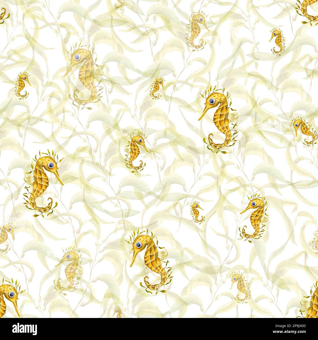 Watercolor seamless pattern of yellow seahorses isolated on background ...