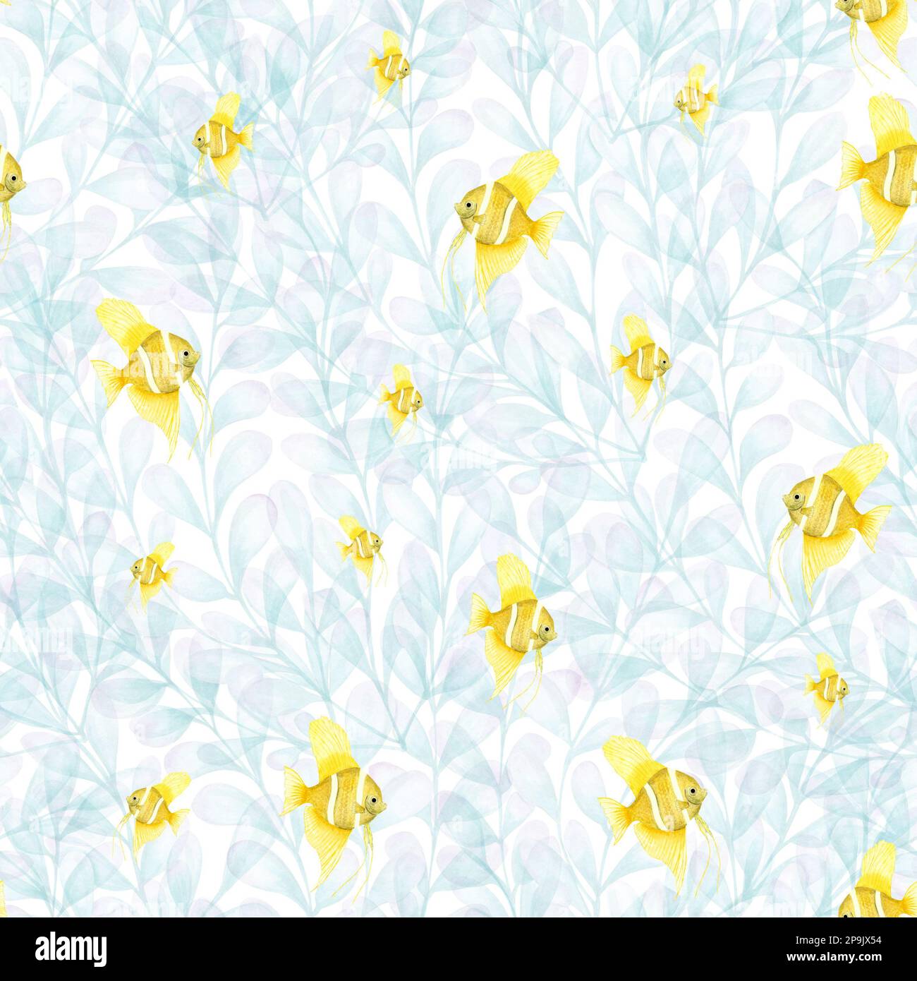 Watercolor seamless pattern of yellow angelfish isolated on background ...