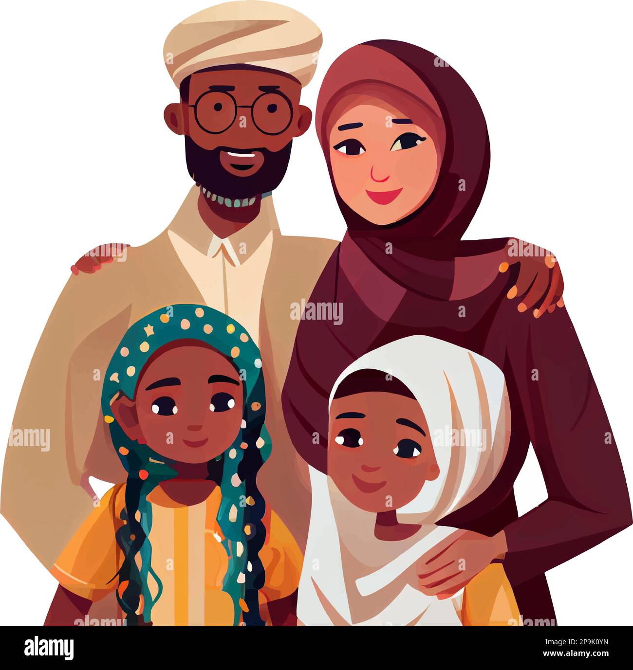 set vector illustration of muslim family two parents with their ...