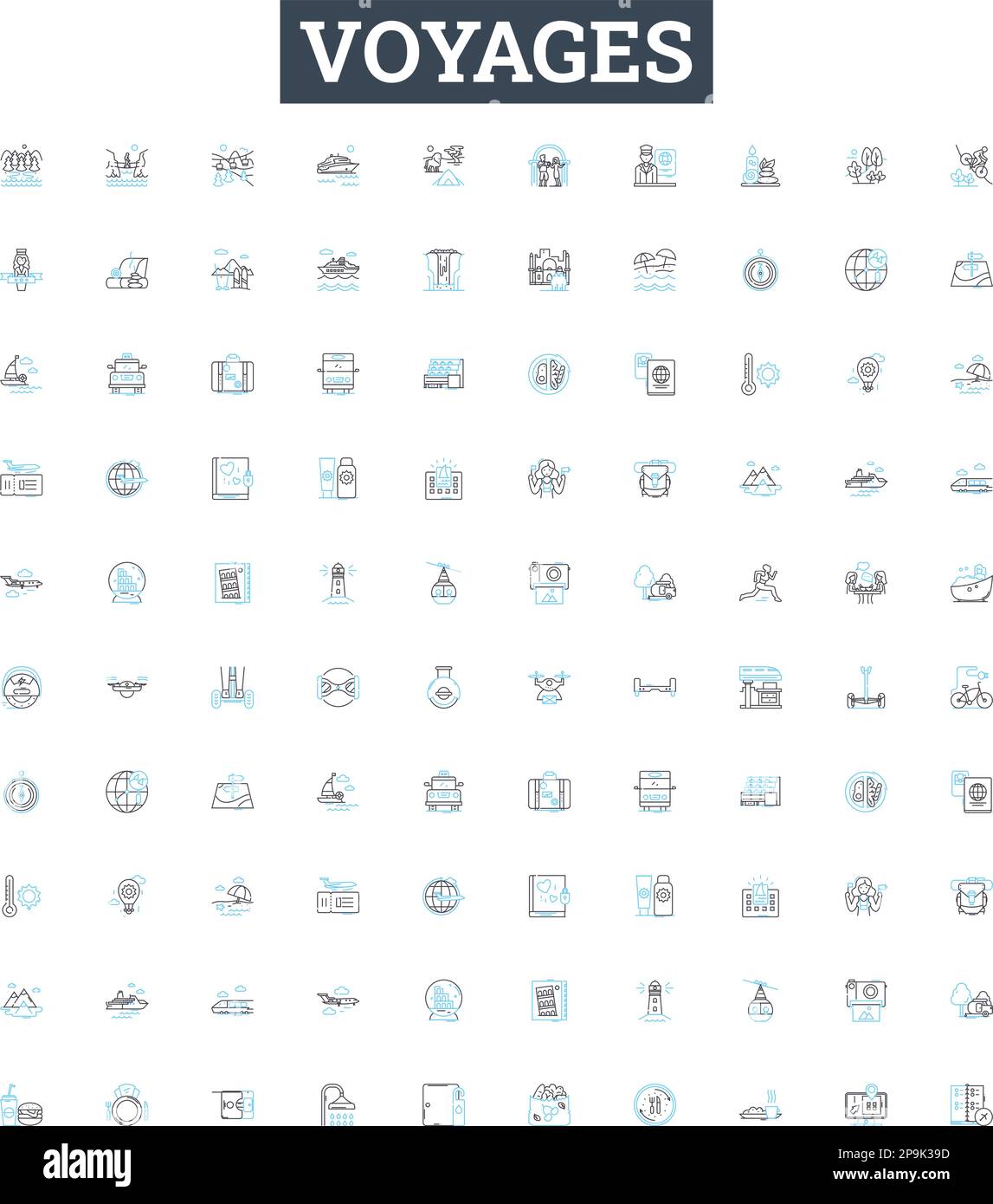 Voyages vector line icons set. Tours, Trips, Cruises, Journeys, Tours ...