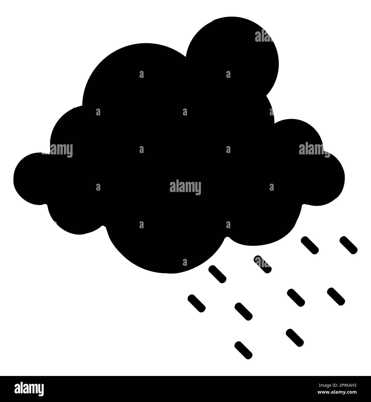 Black cloud silhouette with raindrops isolated on white. Cartoon, autumnal forecast clipart Stock Vector