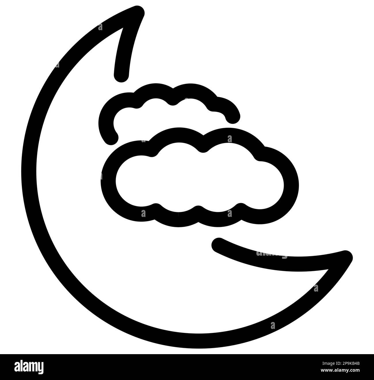 Black silhouette of half moon or waning crescent with clouds. Weather icon, cloudy sky in vector form, illustration Stock Vector