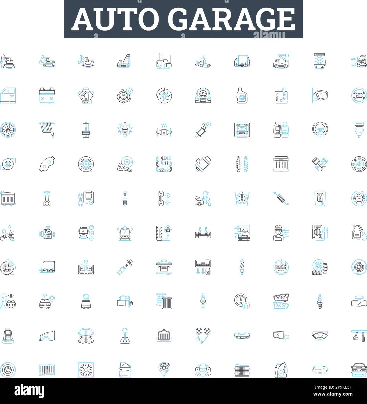 Auto garage vector line icons set. Auto, Garage, Repair, Service, Tune-up, Oil, Change illustration outline concept symbols and signs Stock Vector