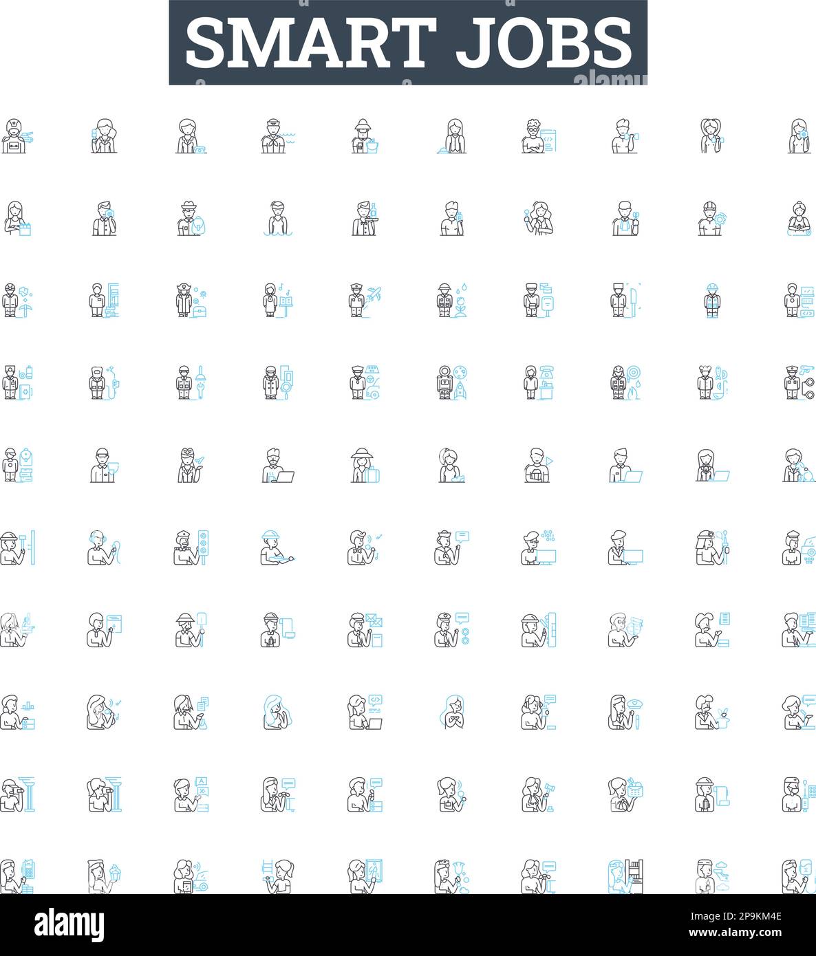 Smart jobs vector line icons set. Smartwork, Hightech, Automation, AI