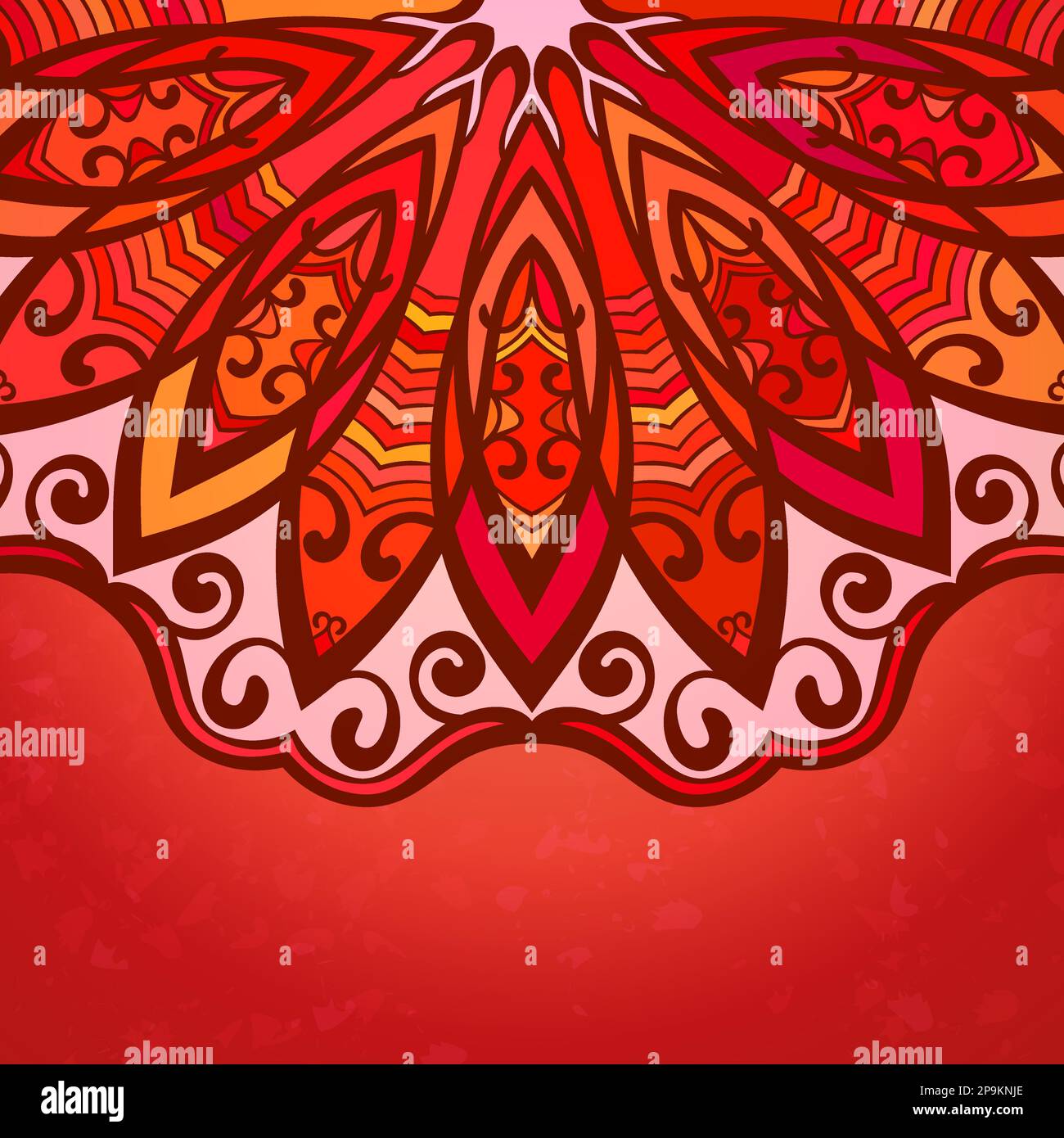 Colored half mandala on red background, Template for design Stock ...