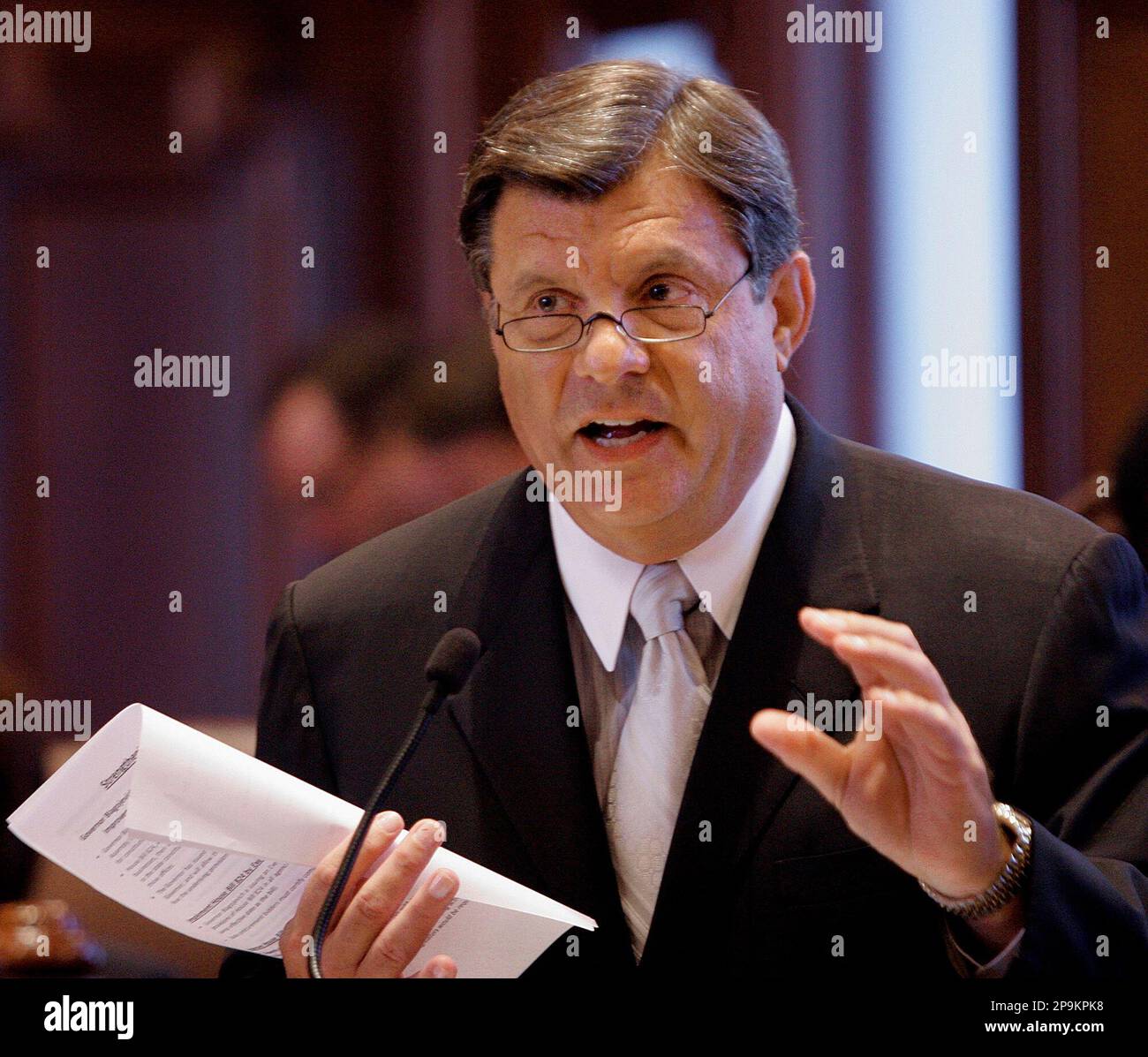 Illinois Sen. James A. DeLeo, DChicago, argues ethics legislation