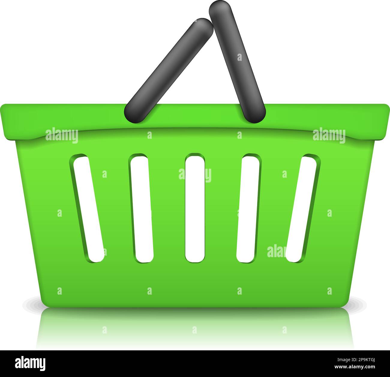 Green shopping basket with reflection on white background, vector eps10