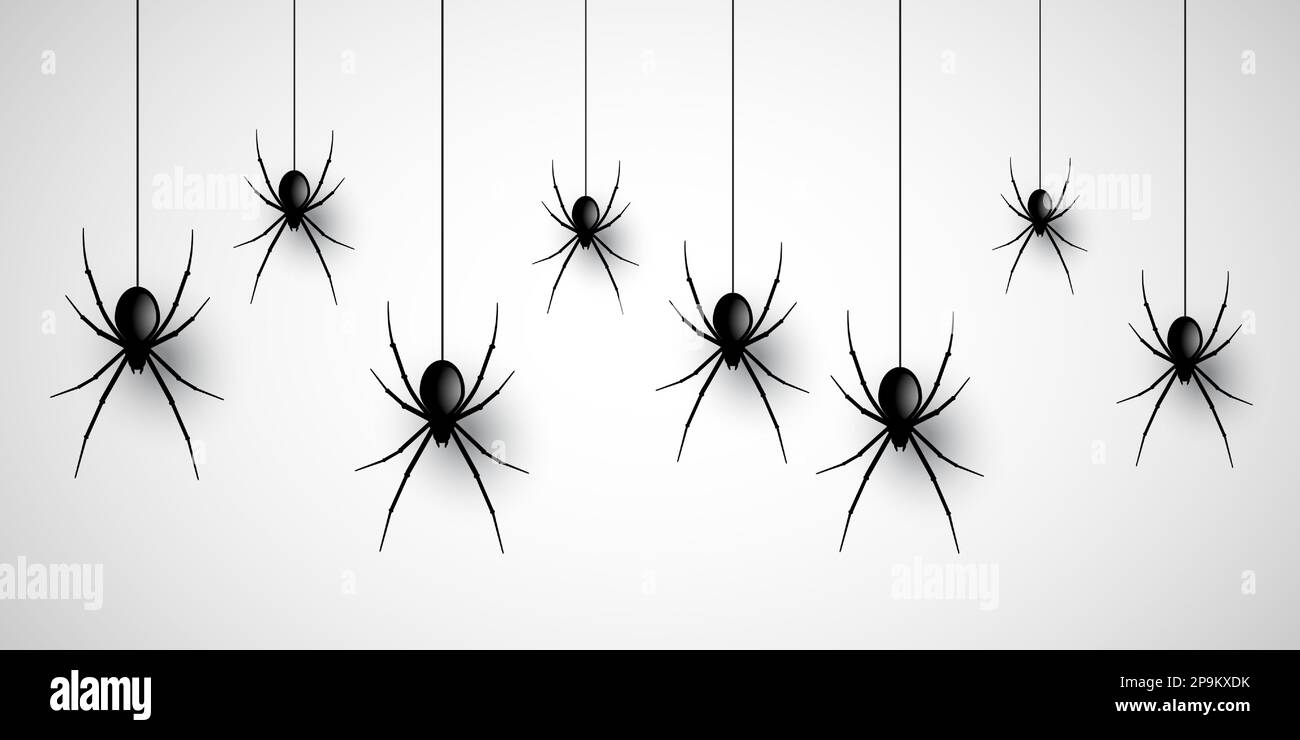 Halloween banner design with hanging spiders Stock Vector