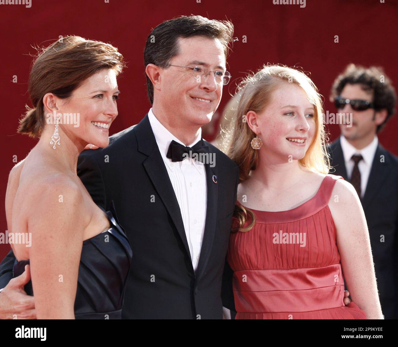 Comedian Stephen Colbert, center, his wife, Evelyn McGee, left, and