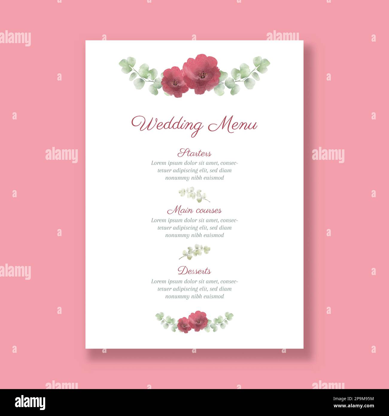 Decorative wedding menu with a hand painted floral design Stock Vector ...