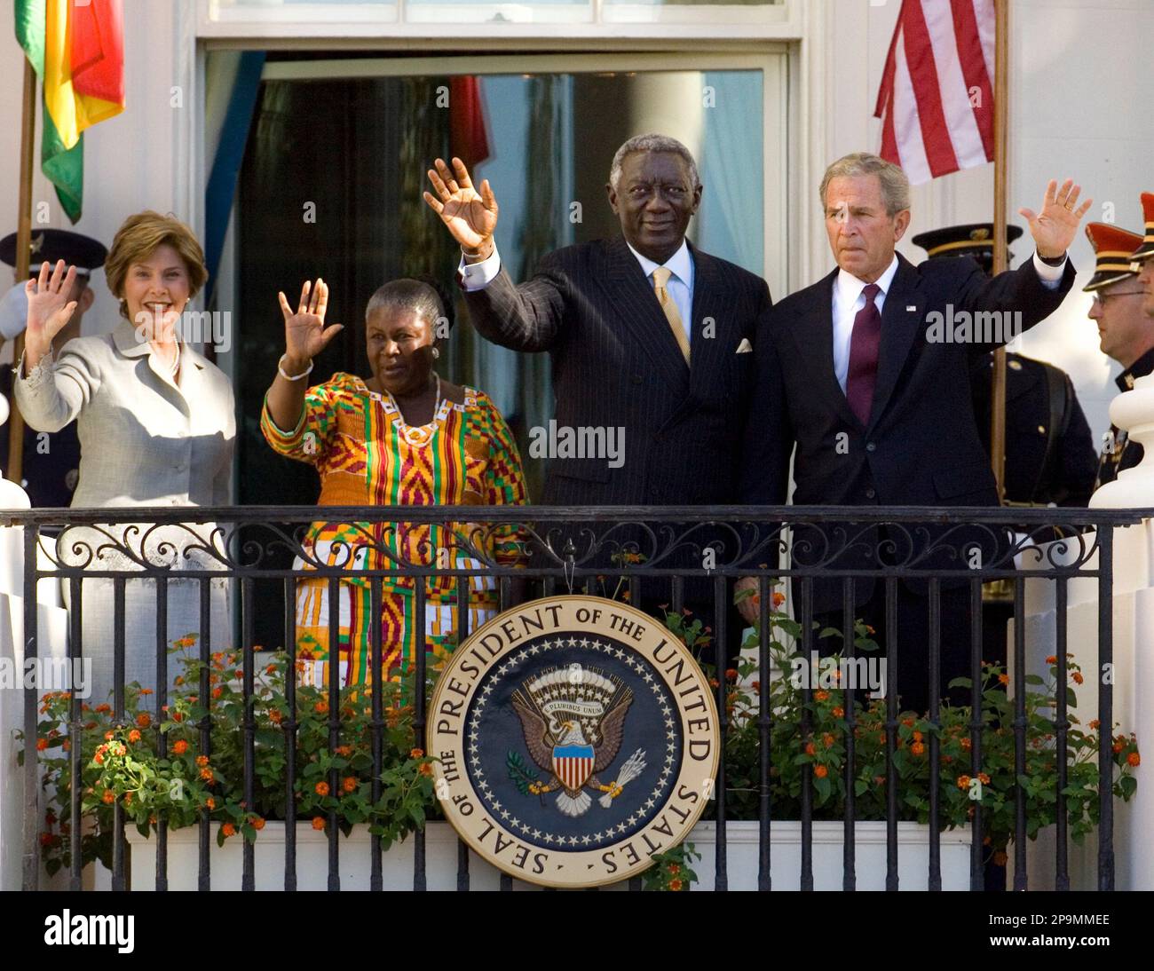 President And Laura Bush Welcome Ghana'S President John Agyekum Kufuor And  His Wife For A State Dinner In Their Honor. Sept. 15 2008. History - Item #  VAREVCHISL028EC297 - Posterazzi