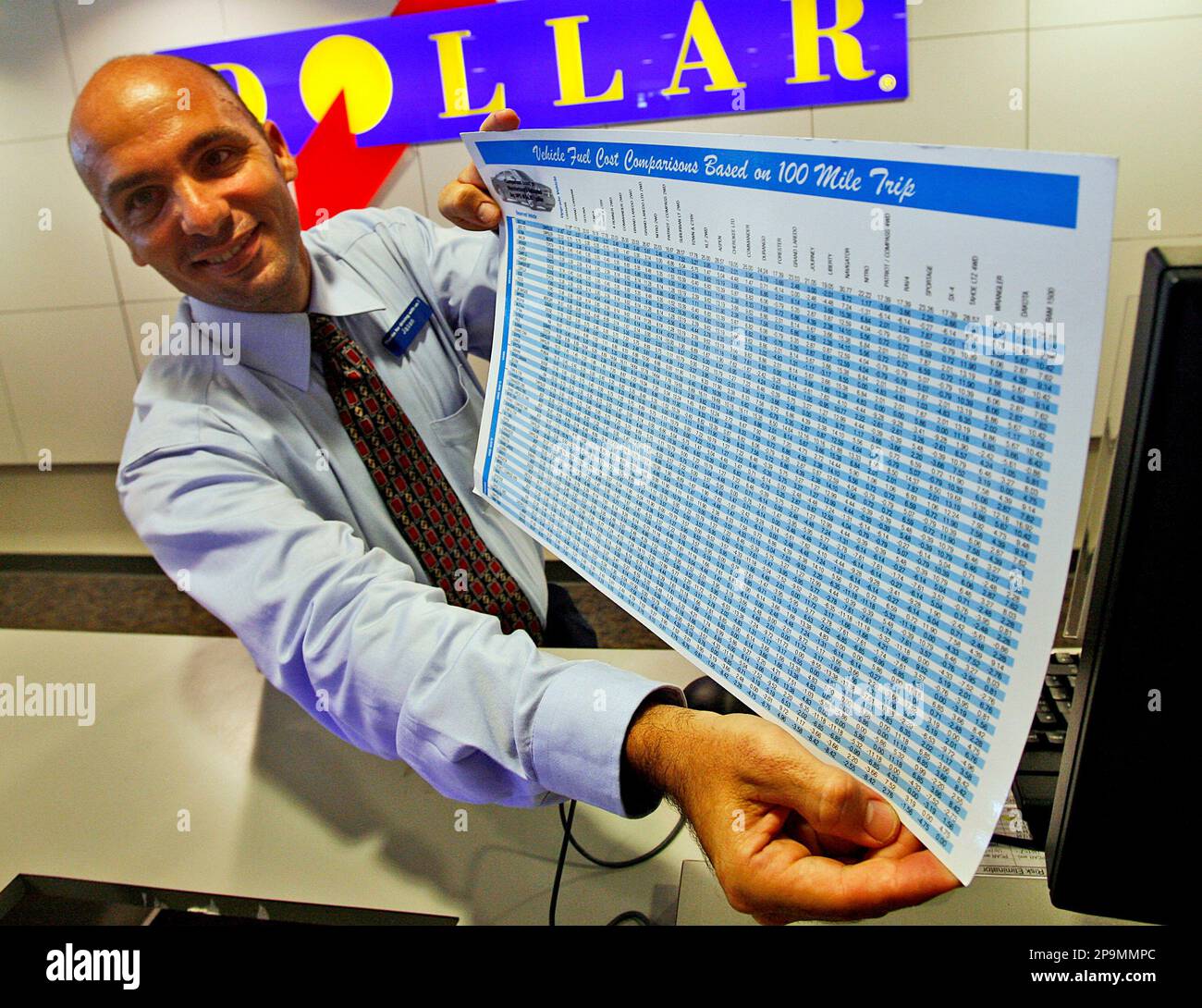 Dollar car rental dispatcher Jason Ritter displays a chart that shows