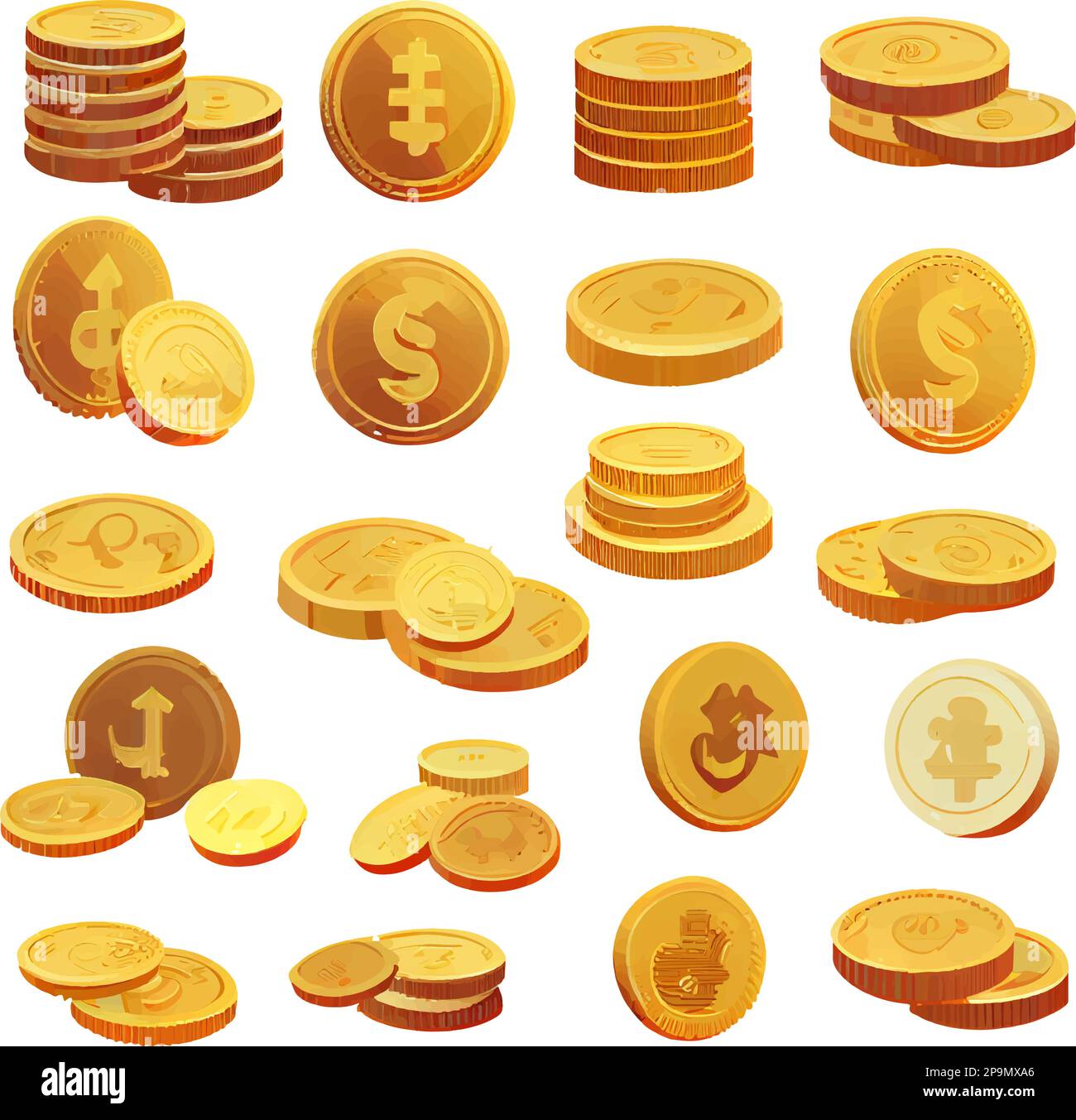 set vector illustration of gold coins isolate on white background Stock ...