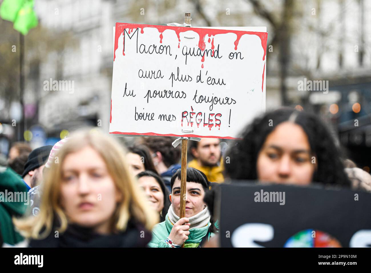 Paris, France. 10th Mar, 2023. Young demonstrators and activists hold up banners and placards during a demonstration for climate and against global warming, organized by the youth movement, 'Fridays for Future' (FFF) on March 10, 2023 in Paris, France. Photo by Victor Joly/ABACAPRESS.COM Credit: Abaca Press/Alamy Live News Stock Photo