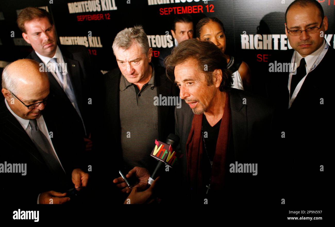 Al Pacino Interview Actors Robert De Niro, left, and Al Pacino give an interview as they ...