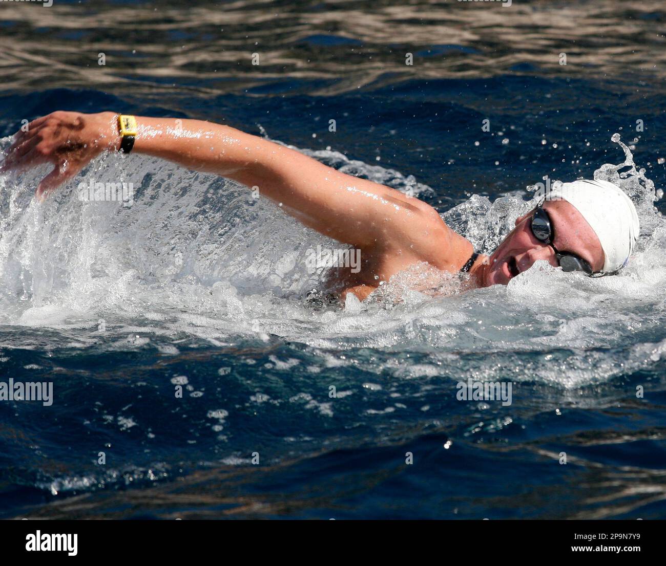Edith Van Dijk of Netherlands swims to the fourth place in 10 km women's  race at 11th European Open Water Swimming Championship in Dubrovnik,  Croatia, Wednesday, Sept. 10 2008. Larisa Ilchenko of