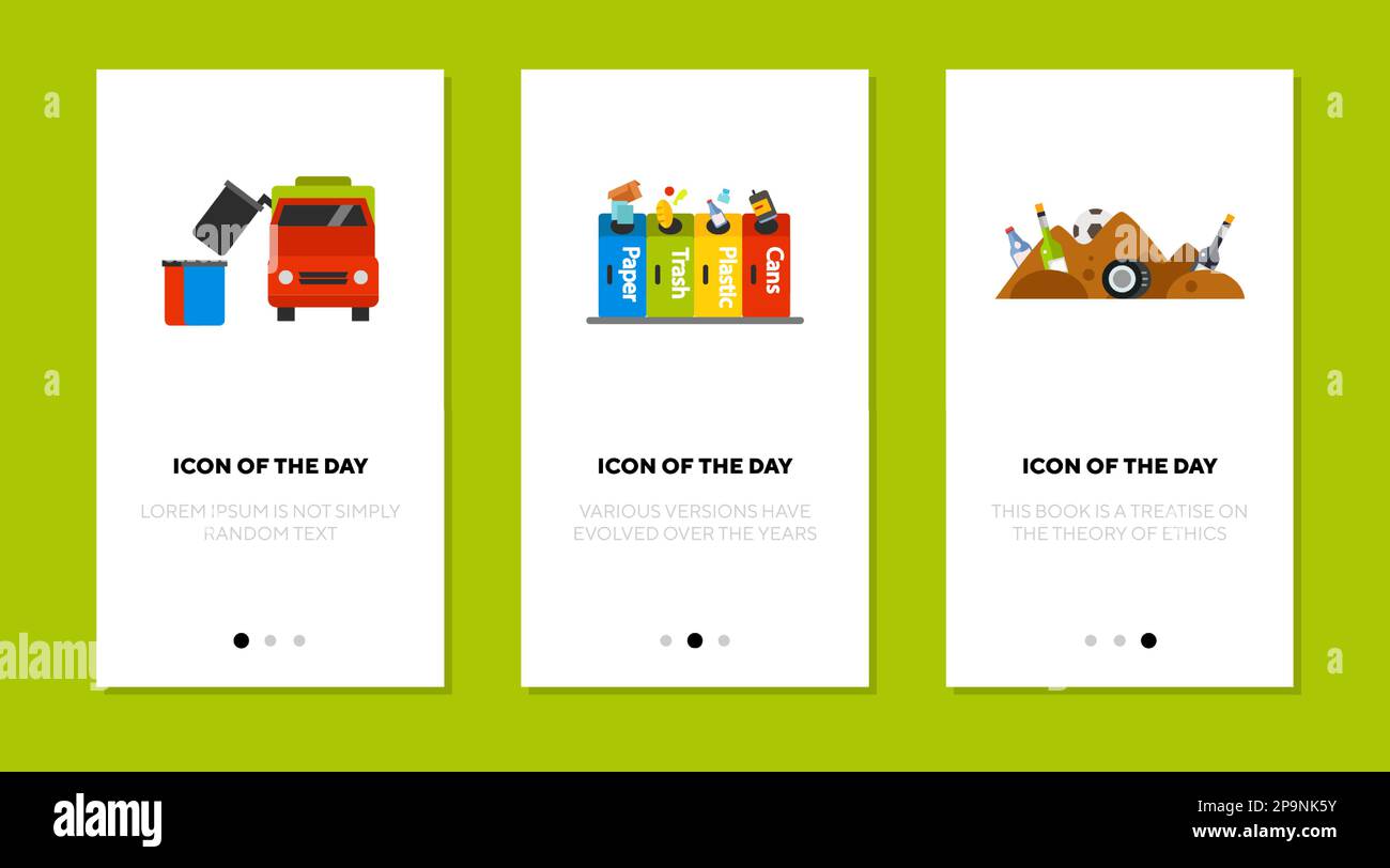 Waste sorting flat vector icon set Stock Vector
