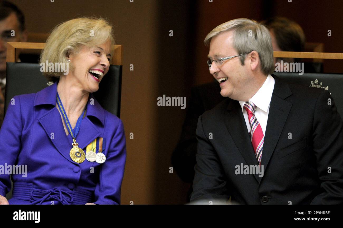 Bryce Rudd Quentin Bryce, left, and Prime Minister Kevin Rudd are seen at a ...