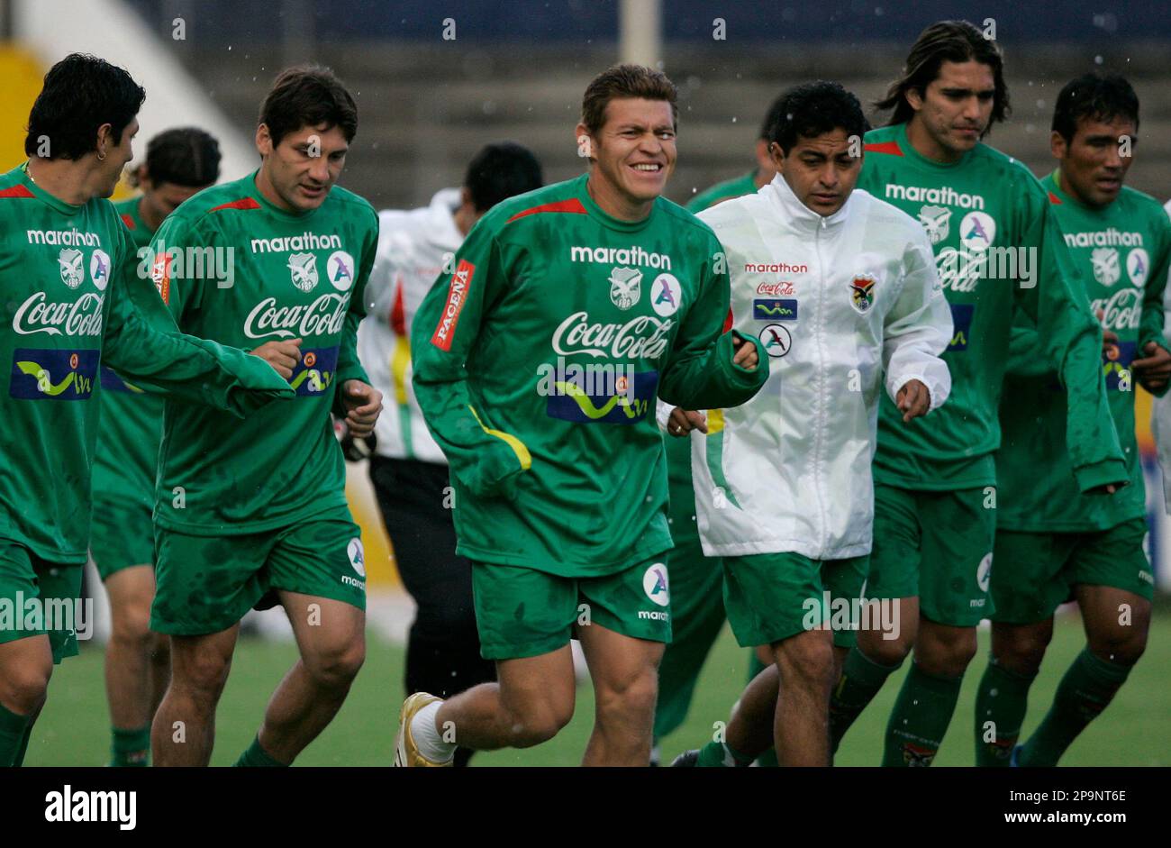 Bolivia's soccer players train in Quito, Thursday, Sept. 4, 2008