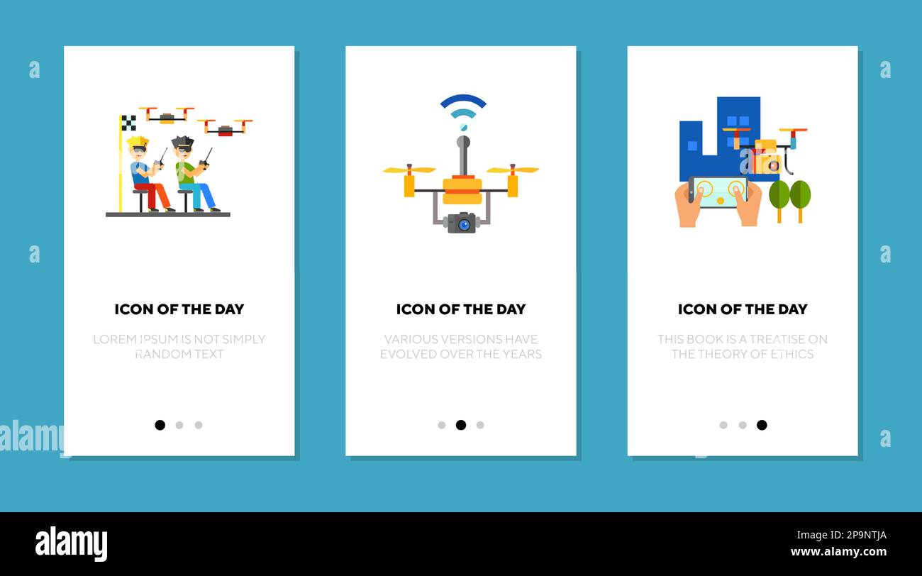 Aerial drone flat icon set Stock Vector