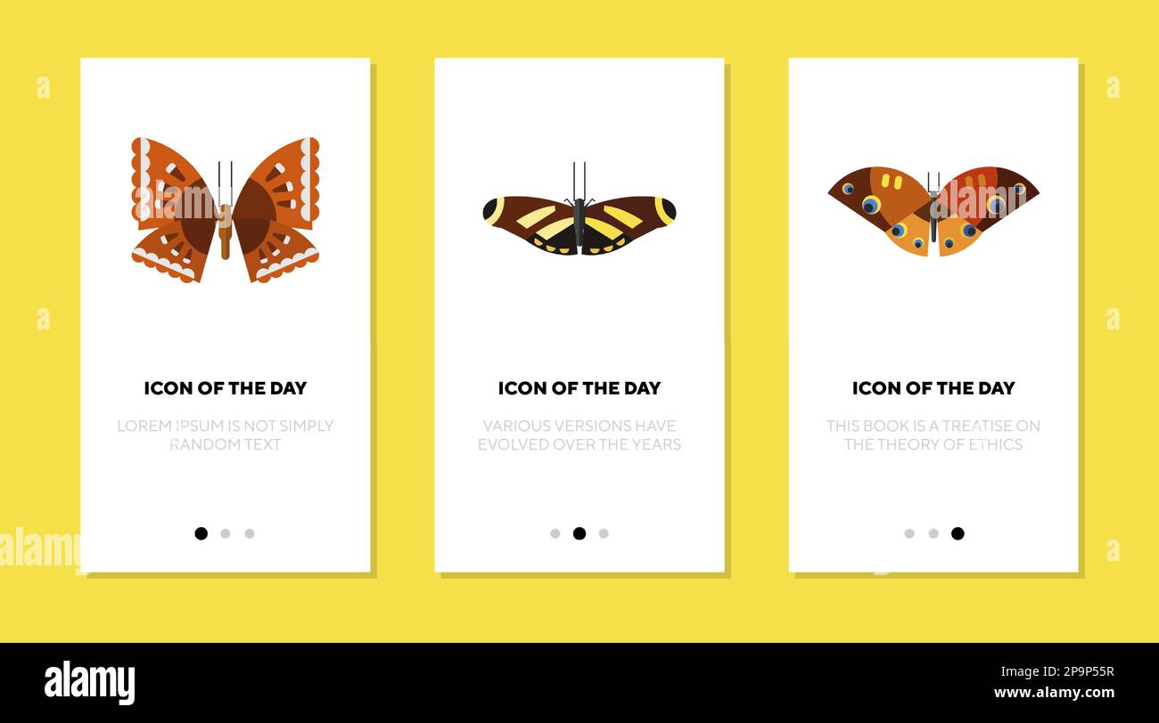 Beautiful butterflies flat vector icon set Stock Vector