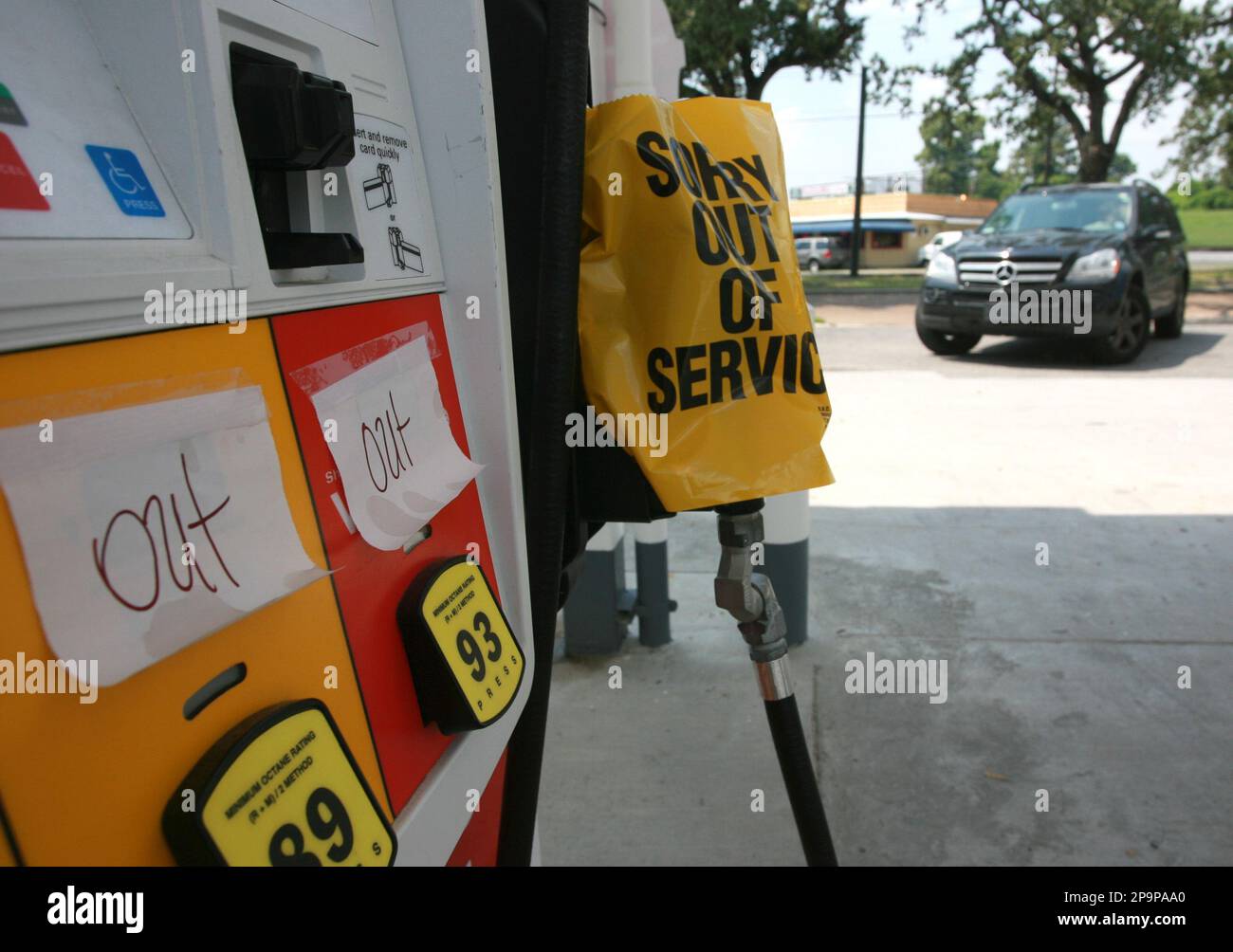 Gas pumps at a gas station near the intersection of S. Carrollton and