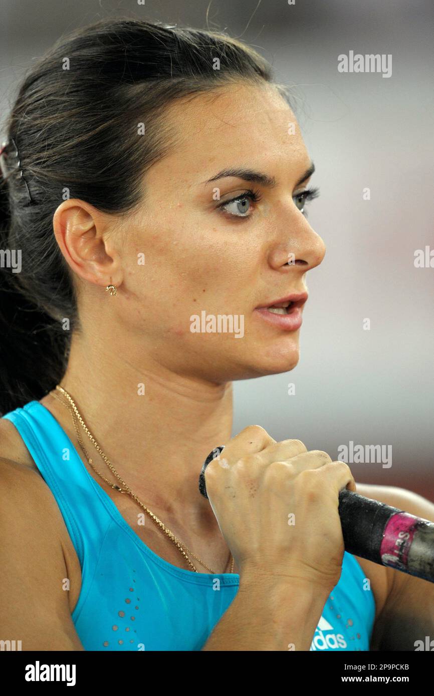 Russian Yelena Isinbayeva concentrates during the women's pole vault at the Weltklasse Golden